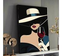 YUSUZHU Mujer con sombrero de ala ancha y copa de vino tinto, lienzo para pared, retrato, decoración del hogar, impresiones en lienzo (60 x 90 cm/sin marco)