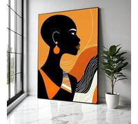 YUSUZHU Póster de silueta de mujer africana, arte mural abstracto en naranja y negro, lienzo de retrato femenino contemporáneo, impresión para decoración del hogar (70 x 100 cm/sin marco)