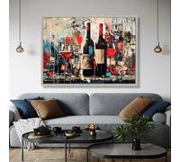 YUSUZHU Pósteres de botellas y copas de vino, arte mural con escena de bar, pintura de vino tinto, lienzo para cocina y comedor, decoración del hogar, impresiones (60 x 90 cm/sin marco)