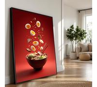 YUSUZHU Pósteres de lienzo con tazón de ramen flotante, arte mural de sopa de fideos japonesa, decoración culinaria, obra de arte moderna para cocina (80 x 110 cm/marco interior)