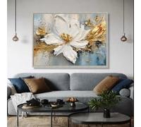 YUSUZHU Pósteres e impresiones de flores blancas, arte floral para pared, pintura con detalles dorados, decoración contemporánea para el hogar, lienzo (50 x 70 cm/marco interior)