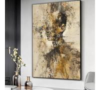 YUSUZHU Retrato abstracto de perfil sobre lienzo, arte mural figurativo texturizado, silueta humana contemporánea, decoración sobre lienzo, pintura (80x120cm/marco interior)