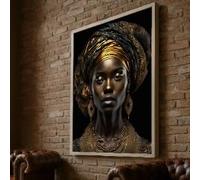 YUSUZHU Retrato de mujer africana, arte étnico femenino, pósteres de turbantes dorados, decoración afrocéntrica, lienzo cultural para pared (30x40cm/sin marco)