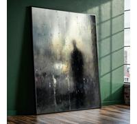 YUSUZHU Silueta tras cristal lluvioso, lienzo abstracto de ambiente melancólico para pared, decoración de ventana con efecto de niebla, pintura sobre lienzo para el hogar (80x110cm/marco interior)