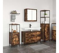 YUTAASU Juego de 3 muebles de baño de roble ahumado, 90 x 34,5 x 60 cm | Material de madera, abanico de cubos, patas de metal, mucho espacio de almacenamiento, diseño moderno