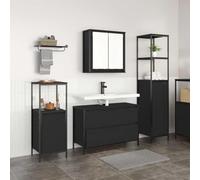 YUTAASU Juego de muebles de baño (3 unidades, aspecto de roble), color | Material de madera, patas de metal, espacio de almacenamiento, compartimentos para cubos de baño modernos