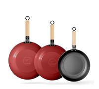 YUTANN Juego de Sartenes de Hierro Fundido Pre-sazonadas, Set de 3 Piezas, Apta para Inducción, Gas y Horno, Antiadherente Natural, Cocina Profesional