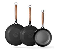YUTANN Juego de Sartenes de Hierro Fundido Pre-sazonadas, Set de 3 Piezas, Apta para Inducción, Gas y Horno, Antiadherente Natural, Cocina Profesional