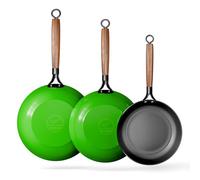 YUTANN Juego de Sartenes de Hierro Fundido Pre-sazonadas, Set de 3 Piezas, Apta para Inducción, Gas y Horno, Antiadherente Natural, Cocina Profesional