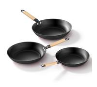 YUTANN Sartén de 3 Piezas (20/24/28 cm), Sartenes Antiadherentes con Mango de Madera Extraíble, Apta para Todo Tipo de Cocinas, Materiales Seguros y Fácil de Limpiar, Libre de PFAS/PFOA