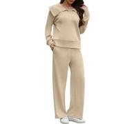 Yutdeng 2 Piezas Conjunto Chandal Mujer Invierno Otoño Pantalon y Sudadera Media Cremallera Conjunto Deporte Fitness Running Gym Chándal Mujer Completo con Bolsillos Casual Vestir Dos Piezas,Caqui,S