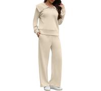 Yutdeng 2 Piezas Conjunto Chandal Mujer Invierno Otoño Pantalon y Sudadera Media Cremallera Conjunto Deporte Fitness Running Gym Chándal Mujer Completo con Bolsillos Casual Vestir Dos Piezas,Beige,L