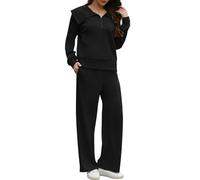 Yutdeng 2 Piezas Conjunto Chandal Mujer Invierno Otoño Pantalon y Sudadera Media Cremallera Conjunto Deporte Fitness Running Gym Chándal Mujer Completo con Bolsillos Casual Vestir Dos Piezas,Negro,XL