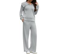 Yutdeng 2 Piezas Conjunto Chandal Mujer Invierno Otoño Pantalon y Sudadera Media Cremallera Conjunto Deporte Fitness Running Gym Chándal Mujer Completo con Bolsillos Casual Vestir Dos Piezas,Gris,XL