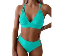 Yutdeng Bañador Dos Piezas Mujer Braga Alta Bikini Push Up con Aros Bikinis Reductor Barriga Talle Alto Vientre Plano con Pliegue Traje De Baño Mujer 2 Piezas Ropa de Baño Biquini,Azul,S