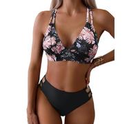 Yutdeng Bañador Dos Piezas Mujer Braga Alta Bikini Push Up con Aros Bikinis Reductor Barriga Talle Alto Vientre Plano con Pliegue Traje De Baño Mujer 2 Piezas Ropa de Baño Biquini,Rosa,XL