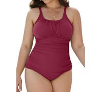 Yutdeng Bañadores Mujer Tallas Grandes Una Pieza Pliegues Vientre Plano Bañador Reductor Barriga Bañador Push Up con Relleno Ropa de Baño Traje de Baño Mujer Talla Grande Bañadores,Rojo Vino,XL