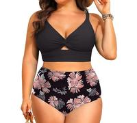 Yutdeng Bikini Talla Grande Mujer Reductor Barriga Bikini Braga Alta Biquini Push Up con Relleno Bañadores Mujer 2 Piezas Traje de Baño Vientre Plano Bikinis Tallas Grandes Ropa de Baño,Rosa,XXL