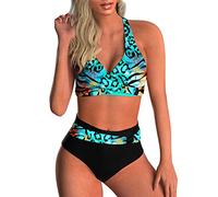 Yutdeng Bikinis Mujer Braga Alta Push Up Cuello V Bañadores Mujer Natacion Retro Trajes de Baño de Dos Piezas Control del Vientre Biquini Reductores Barriga Bikini Triangulo