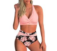 Yutdeng Bikinis Mujer Braga Alta Push Up Cuello V Bañadores Mujer Natacion Retro Trajes de Baño de Dos Piezas Control del Vientre Biquini Reductores Barriga Bikini Triangulo