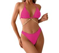 Yutdeng Conjunto de Bikini Mujer Sexy Traje de Baño Dos Piezas Cuello Halter Bikinis Triángulo Bikini Brasileño Mujer Relleno Trajes de Baño Push Up Bañador Tanga Ropa de Baño Playa con Conchas Cadena