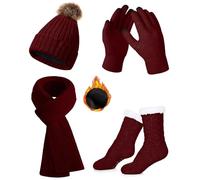 Yutdeng Conjunto Mujer 4 Piezas: Bufanda, Gorro, Guantes Táctiles y Calcetines Térmicos Antideslizantes - Set Invierno Para Esquí y Regalos