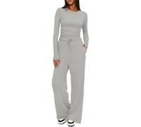 Yutdeng Conjunto Mujer Chándal Completo Pantalon y Top Manga Larga con Bolsillos Ropa Casa Gym Fitness Chandal Conjunto Mujer Vestir Dos Piezas Traje Elegante Pijama Invierno Otoño,Gris Claro,XS