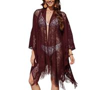 Yutdeng Kimono de Playa Encaje Pareos Playa Mujer Sexy Traje de Baño Cubre Bikini Cover Up Suelto Vestido de Baño Flecos Hollow out Cardigan Caftan Bañador Kaftan Chal Verano Túnica Vacaciones Fiesta