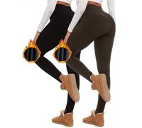Yutdeng Leggins Térmicos Mujer Deportivos Invierno Cintura Alta Push Up Cálido Pantalon Mallas Yoga Fitness Running Deporte, Negro & Marrón, XXL-3XL