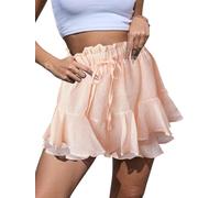 Yutdeng Pantalón Corto Mujer Verano Shorts Bohemio Bermudas Gasa Falda Corta Floral Pantalones Cortos Mujer Cintura Alta Minifalda Pantalon Playa Fresco Pantalon Corto Pierna Volantes,Rosa,XL