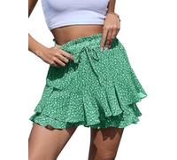 Yutdeng Pantalón Corto Mujer Verano Shorts Bohemio Bermudas Gasa Falda Corta Floral Pantalones Cortos Mujer Cintura Alta Minifalda Pantalon Playa Fresco Pantalon Corto Pierna Volantes,Verde,L