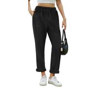 Yutdeng Pantalón de Pana Mujer Pantalones Largos Elegante con Bolsillos Cintura Alta Elasticos Casual 7/8 Pantalones Pana Mujer Suelto Pierna Rectos Pantalón Ancho Invierno Otoño,Negro,L