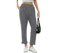 Yutdeng Pantalón de Pana Mujer Pantalones Largos Elegante con Bolsillos Cintura Alta Elasticos Casual 7/8 Pantalones Pana Mujer Suelto Pierna Rectos Pantalón Ancho Invierno Otoño,Gris,L