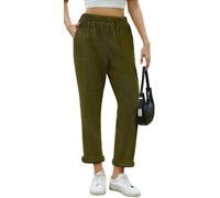 Yutdeng Pantalón de Pana Mujer Pantalones Largos Elegante con Bolsillos Cintura Alta Elasticos Casual 7/8 Pantalones Pana Mujer Suelto Pierna Rectos Pantalón Ancho Invierno Otoño,Verde,L