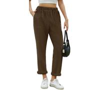 Yutdeng Pantalón de Pana Mujer Pantalones Largos Elegante con Bolsillos Cintura Alta Elasticos Casual 7/8 Pantalones Pana Mujer Suelto Pierna Rectos Pantalón Ancho Invierno Otoño,Marrón,L