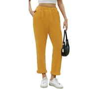 Yutdeng Pantalón de Pana Mujer Pantalones Largos Elegante con Bolsillos Cintura Alta Elasticos Casual 7/8 Pantalones Pana Mujer Suelto Pierna Rectos Pantalón Ancho Invierno Otoño,Amarillo,L