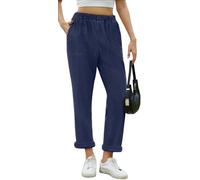 Yutdeng Pantalón de Pana Mujer Pantalones Largos Elegante con Bolsillos Cintura Alta Elasticos Casual 7/8 Pantalones Pana Mujer Suelto Pierna Rectos Pantalón Ancho Invierno Otoño,Marino,L