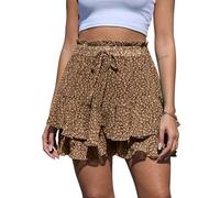 Yutdeng Pantalones Cortos Mujer Fluidos de Gasa Estampado Floral Cintura Alta Elegantes Casual Bermudas Playa Boho Con Volante