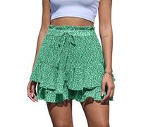 Yutdeng Pantalones Cortos Mujer Fluidos de Gasa - Falda Pantalon Estampado Floral Para Verano con Cintura Alta Elástica - Elegantes Casual Bermudas Playa Boho con Volante