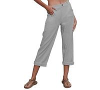 Yutdeng Pantalones de Lino Mujer Casual Pantalones Mujer Verano Sueltos Pantalon Lino Mujer Algodón Cintura Alta Elástica Vintage Palazzo Pantalón Playa Rectos Largos Ligeros Anchos Cómodos Bolsillos