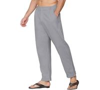 Yutdeng Pantalones Lino Hombre Verano Pantalon Largo Pantalón Lino Algodón Ligeros con Bolsillos Cintura Elástica Pantalon Vestir Casual Anchos Pantalones de Verano Hombre Regular Fit,Gris,XXL