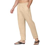 Yutdeng Pantalones Lino Hombre Verano Pantalon Largo Pantalón Lino Algodón Ligeros con Bolsillos Cintura Elástica Pantalon Vestir Casual Anchos Pantalones de Verano Hombre Regular Fit,Beige,L