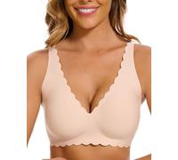 Yutdeng Sujetador sin Aros Tallas Grandes Sujetador Push Up Relleno Sujetadores Mujer sin Aros Sexy Bra sin Costuras Cómodo Bralette Mujer Invisible Cuello V Borde Ondulado Suave Elástico Básicos Yoga