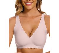 Yutdeng Sujetador sin Aros Tallas Grandes Sujetador Push Up Relleno Sujetadores Mujer sin Aros Sexy Bra sin Costuras Cómodo Bralette Mujer Invisible Cuello V Borde Ondulado Suave Elástico Básicos Yoga