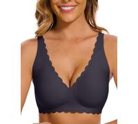 Yutdeng Sujetador sin Aros Tallas Grandes Sujetador Push Up Relleno Sujetadores Mujer sin Aros Sexy Bra sin Costuras Cómodo Bralette Mujer Invisible Cuello V Borde Ondulado Suave Elástico Básicos Yoga