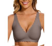 Yutdeng Sujetador sin Aros Tallas Grandes Sujetador Push Up Relleno Sujetadores Mujer sin Aros Sexy Bra sin Costuras Cómodo Bralette Mujer Invisible Cuello V Borde Ondulado Suave Elástico Básicos Yoga