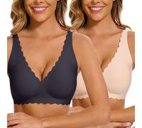 Yutdeng Sujetador sin Aros Tallas Grandes Sujetador Push Up Relleno Sujetadores Mujer sin Aros Sexy Bra sin Costuras Cómodo Bralette Mujer Invisible Cuello V Borde Ondulado Suave Elástico Básicos Yoga
