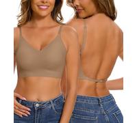 Yutdeng Sujetador sin Espalda Sujetadores Mujer sin Aros Push Up con Relleno Multiposicion Sujetador Espalda Descubierta Sujetador Espalda Baja Invisible sin Costuras Bralette Mujer,Marrón,XL