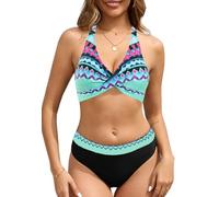 Yutdeng Traje de Baño para Mujer Dos Piezas Cintura Alta Estampado Conjunto de Bikini Mujer Push Up Relleno Cuello Halter Conjuntos de Bikinis Cruzado Cuello V Bañador Reductor Ropa de Baño Sexy Playa