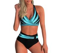 Yutdeng Trajes de Baño Mujer 2 Piezas Conjuntos de Bikini Push Up Cruzados Bañadores Estampado Tribal Cintura Alta Swimwear sin Espalda Braguita de Biquini Fruncido,Multicolor,S